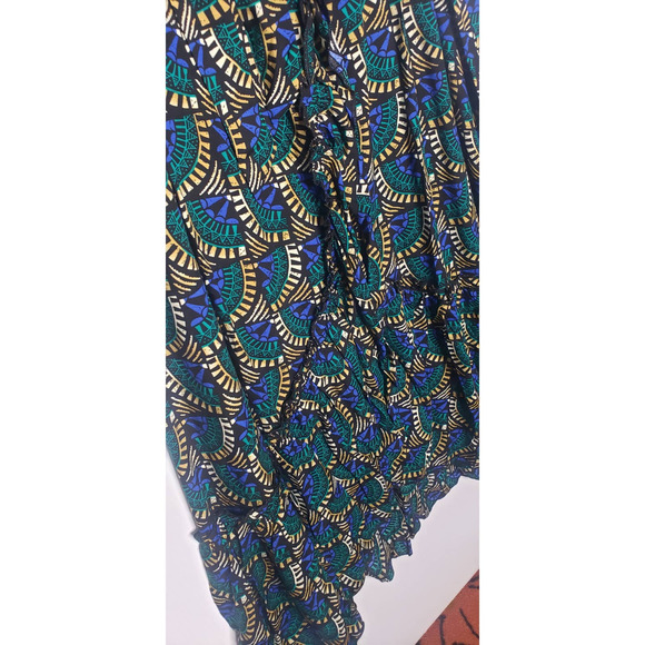 Silk & Salt Journey Maxi Wrap Dress African Peacock Print Green Blue NEW Medium - Picture 11 of 12